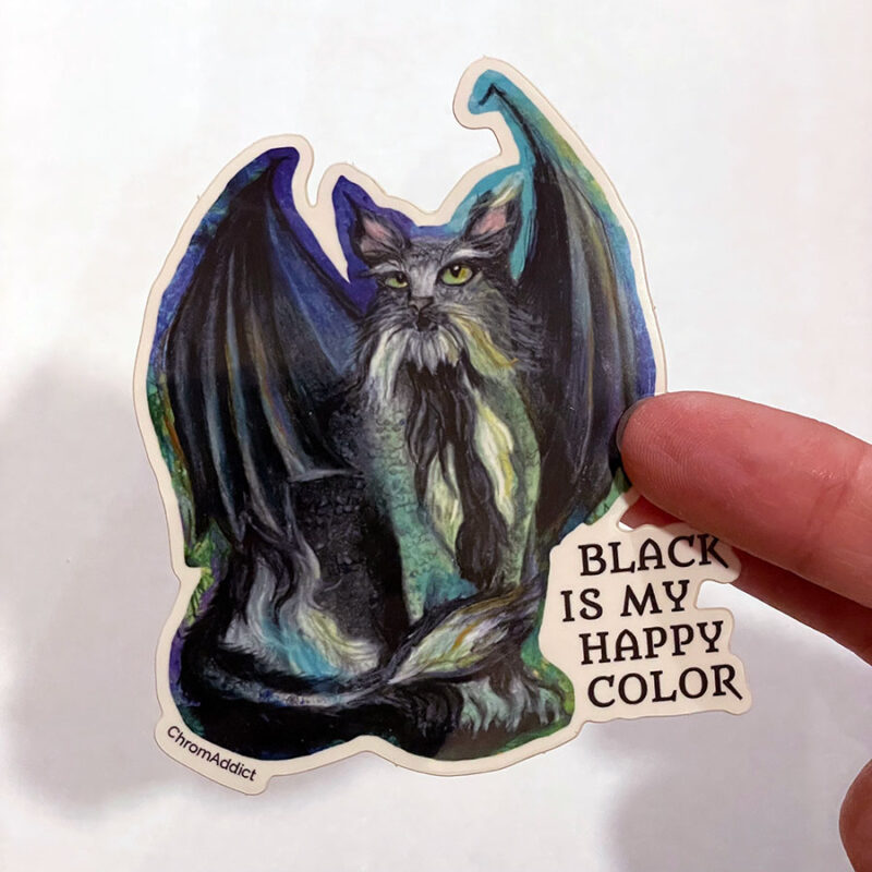 Sticker - Black is My Happy Color Dragon Cat - Image 4