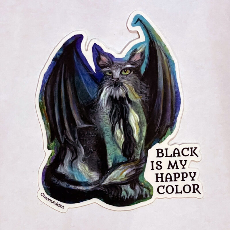 Sticker - Black is My Happy Color Dragon Cat - Image 3