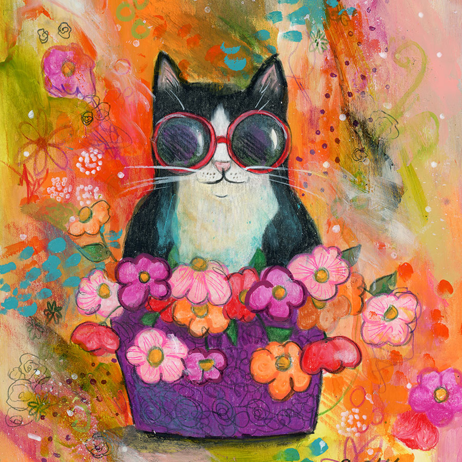 Flower Power, 7" x 7", mixed media