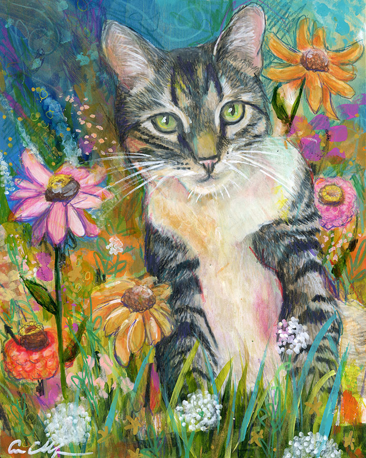 Garden Lounger, 8" x 10", mixed media
