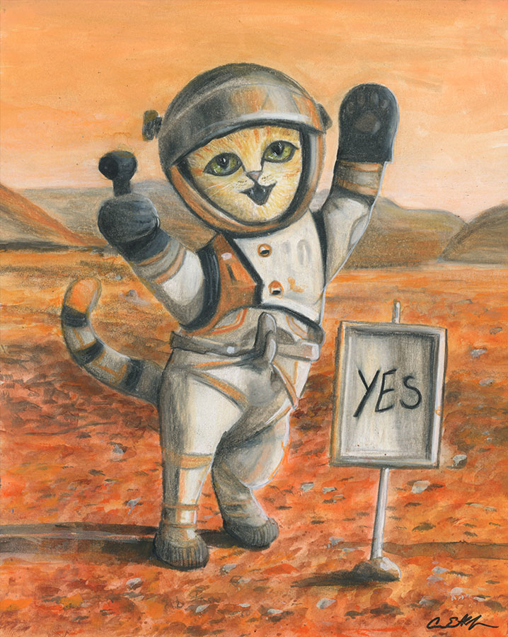 The Martian Cat, 8" x 10", mixed media