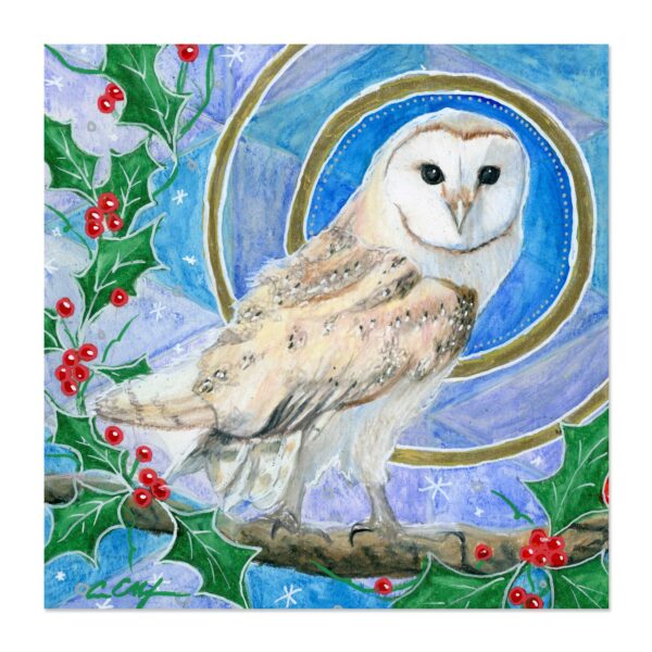 Barn Owl and Holly - Art Print