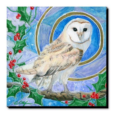 Barn Owl and Holly - Art Print