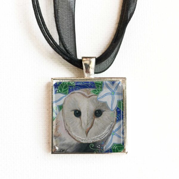 Barn Owl and Moon Flowers - Pendant