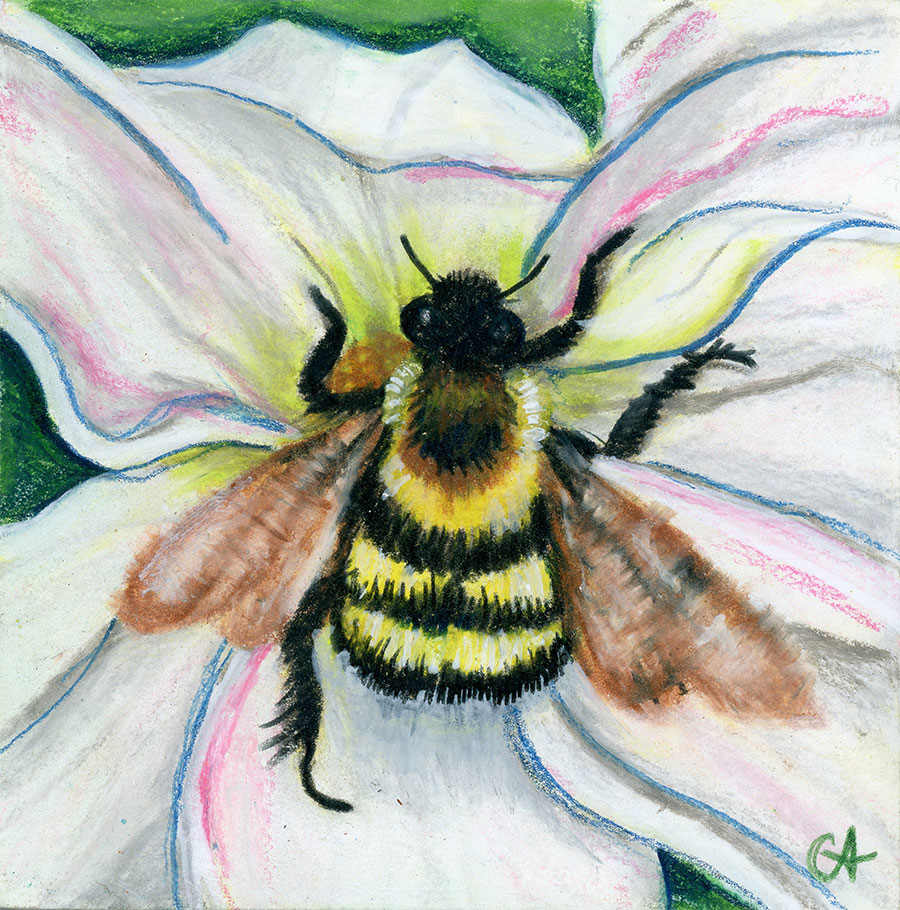 SOLD - "Bee Resting", 4" x 4", mixed media