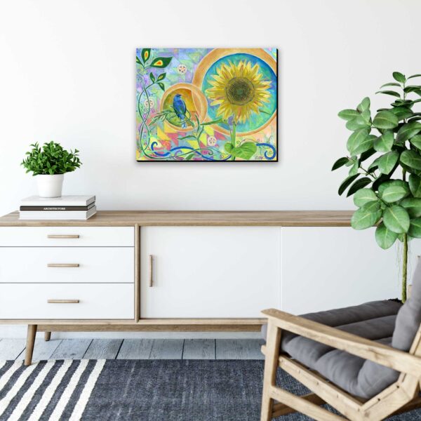 Blue Bunting and Sunflower - Original Art