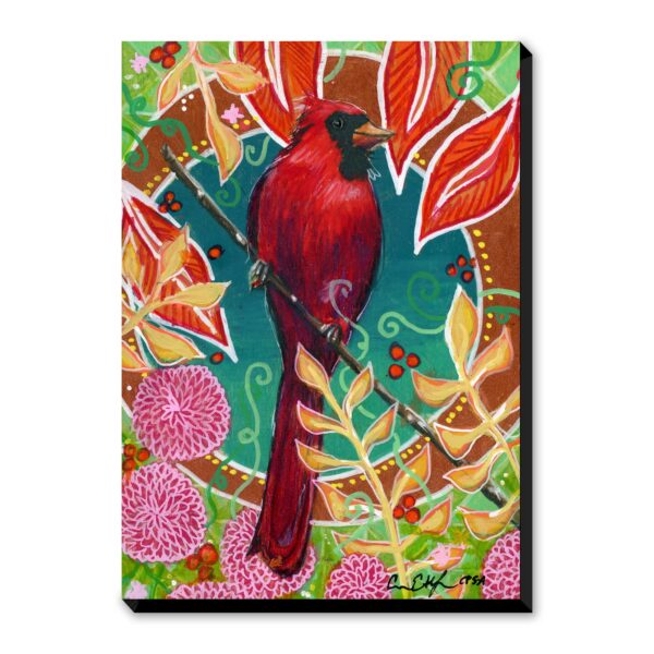 Cardinal and Mums - Art Print