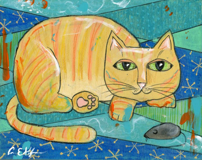 SOLD - "Cat and Mouse", 8" x 10", mixed media