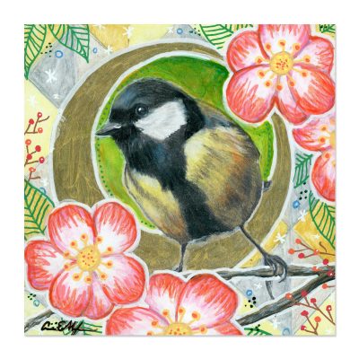 Chickadee in Camellias - Art Print