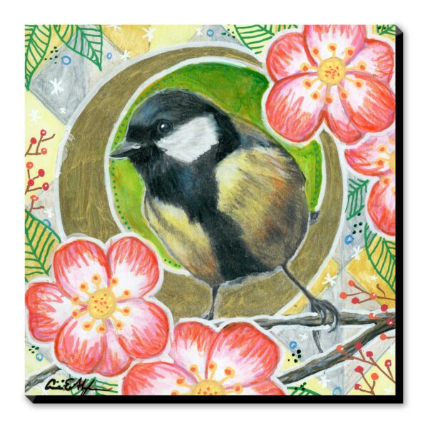 Chickadee in Camellias - Art Print