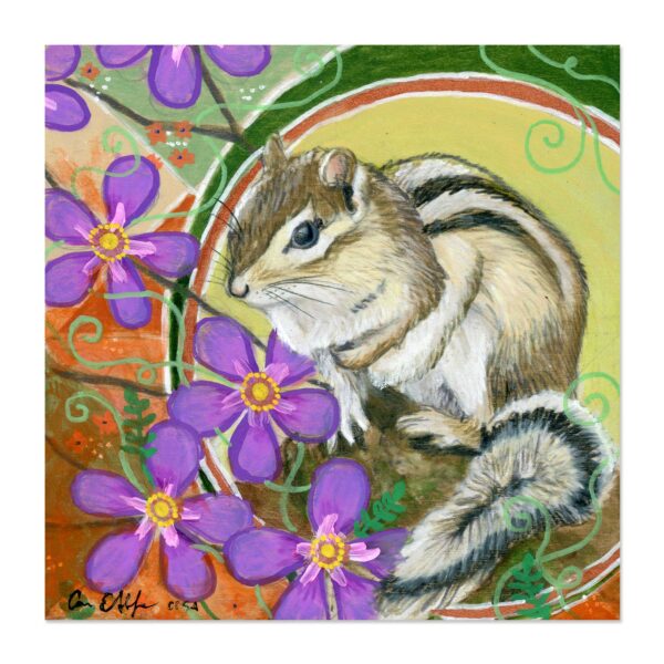Chipmunk in Purple Flowers - Art Print
