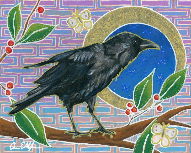 SOLD - "Curious Raven", 10" x 8", mixed media