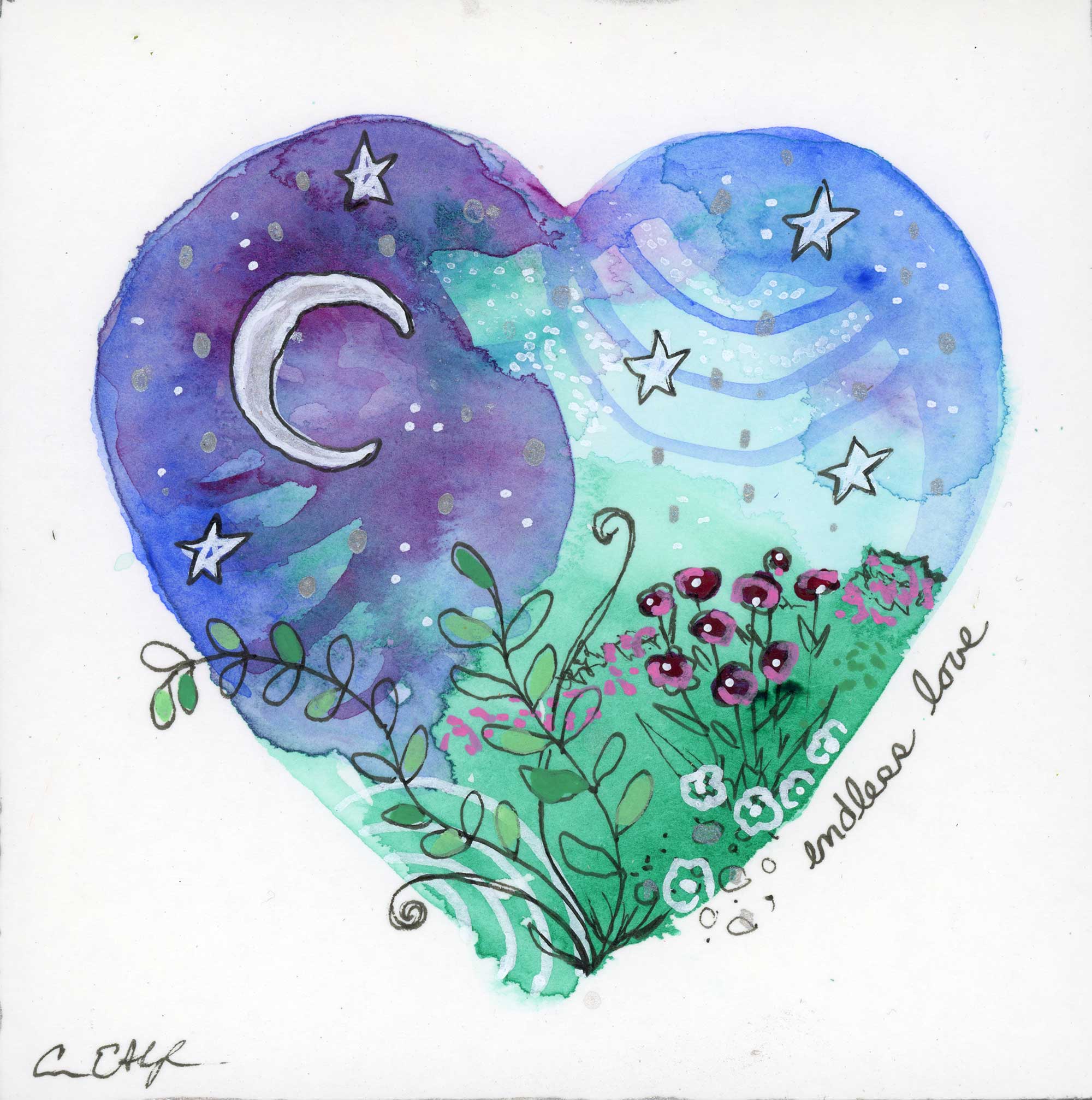 SOLD - Endless Love Heart, 4" x 4", mixed media