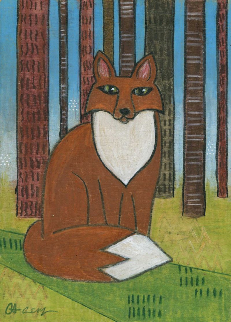SOLD - "Forest Fox", 5" x 7", mixed media