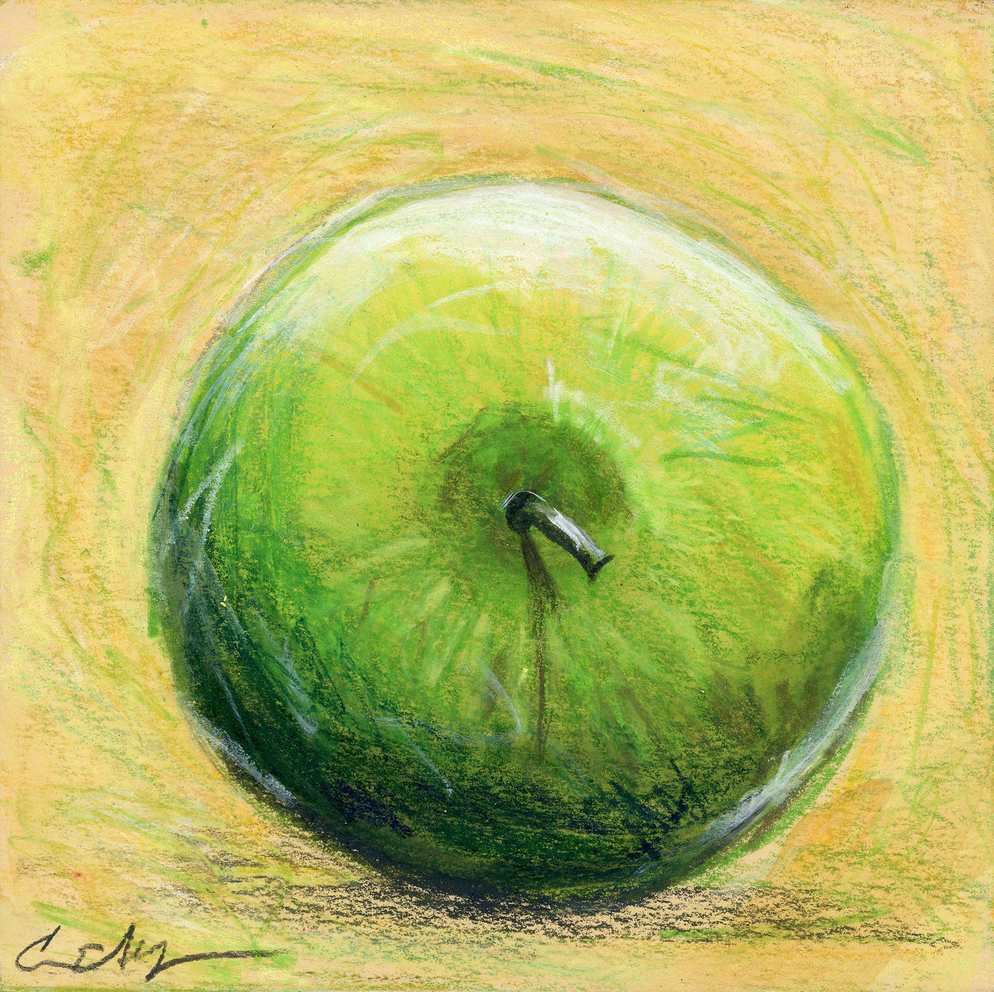 SOLD - "Green Apple", 6" x 6", mixed media