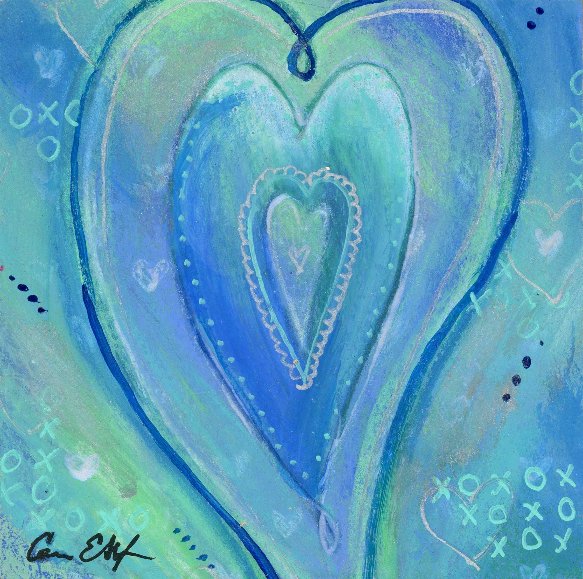 SOLD - "Heart of Blue", 4" x 4", mixed media