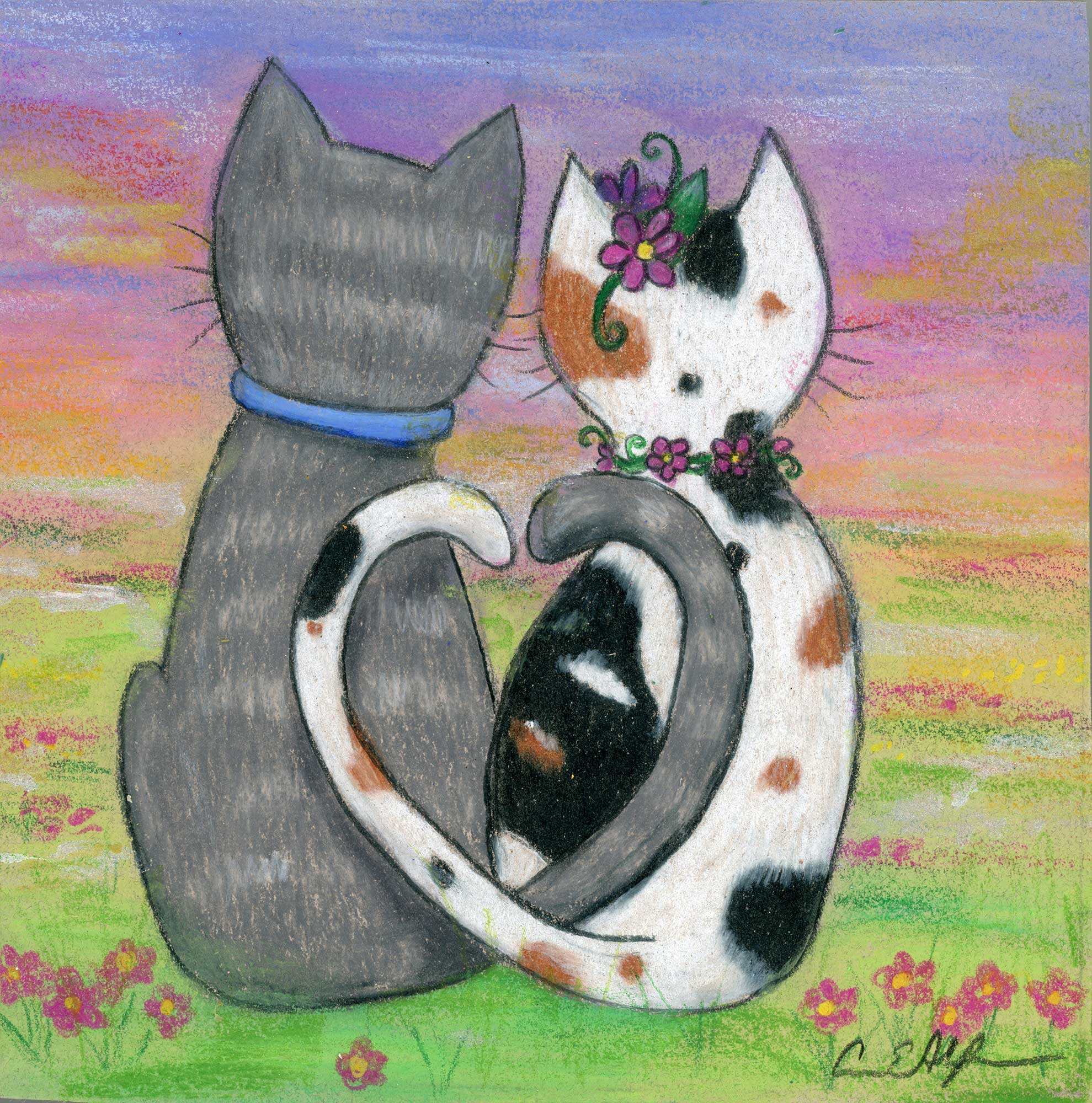SOLD - "Heart Tails", 6" x 6", mixed media