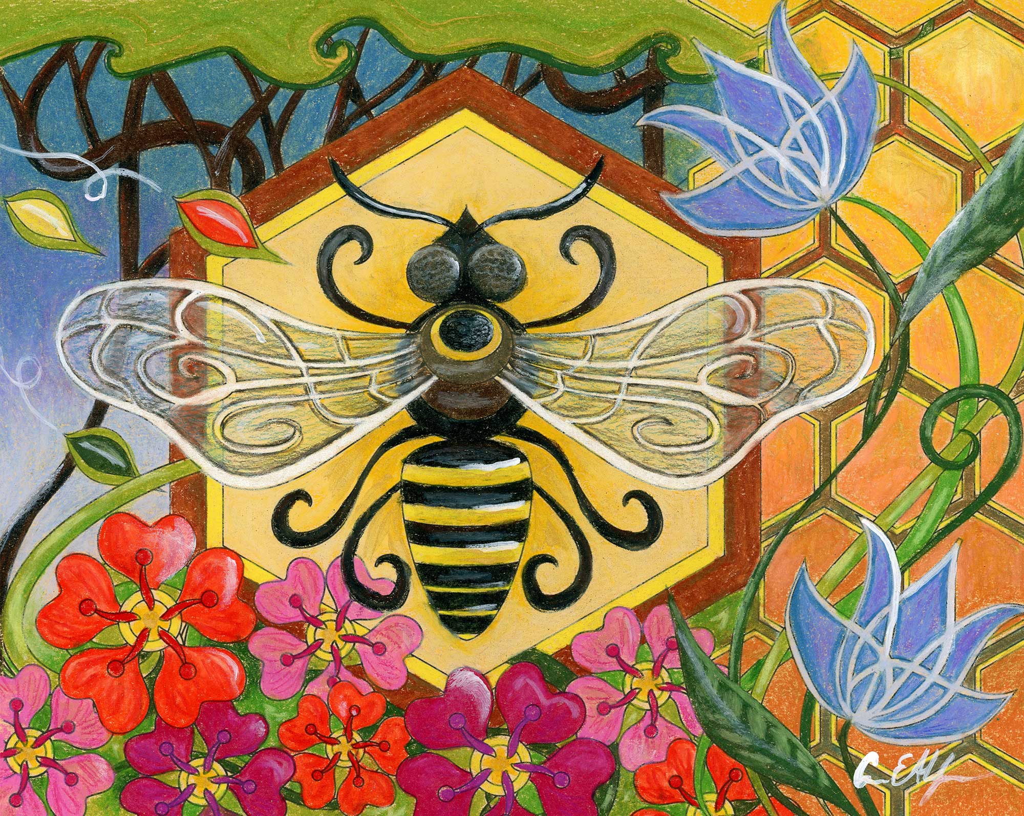SOLD - "Honey Bee", 8" x 10", mixed media