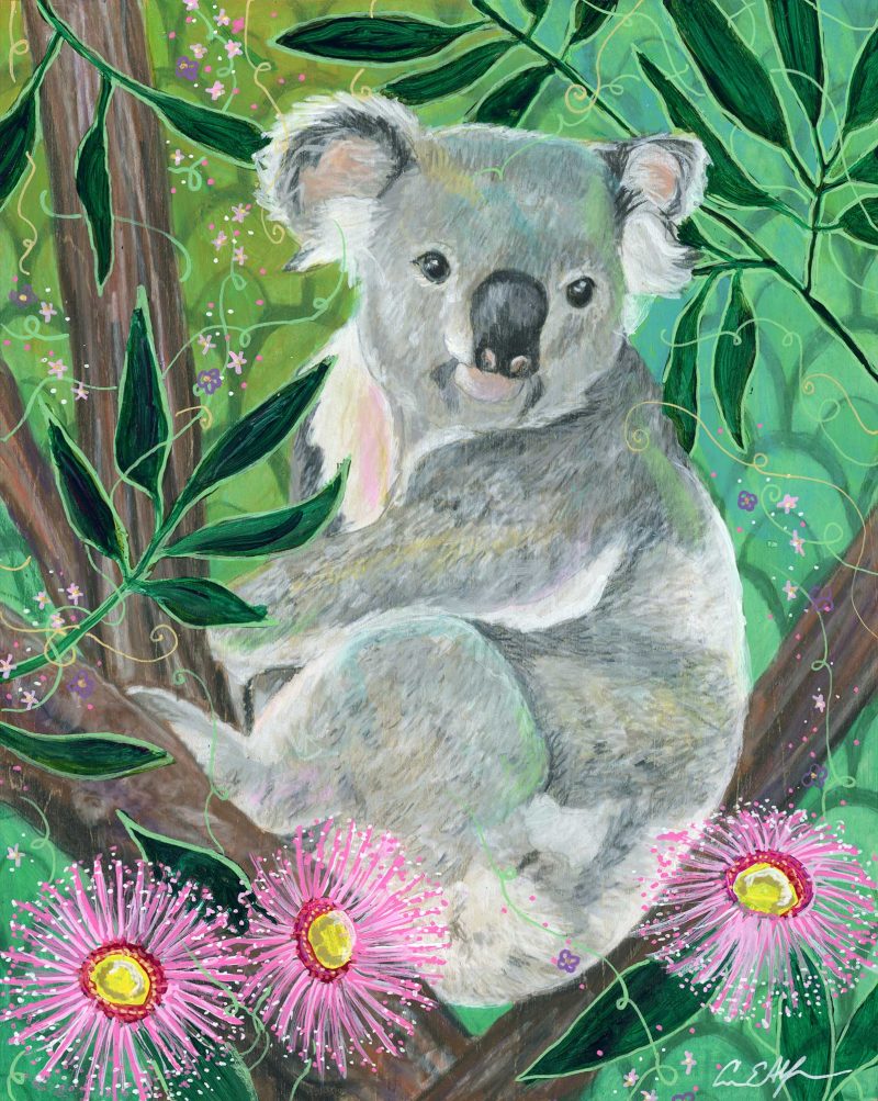 SOLD - "Koala in Trees", 7" x 5", mixed media