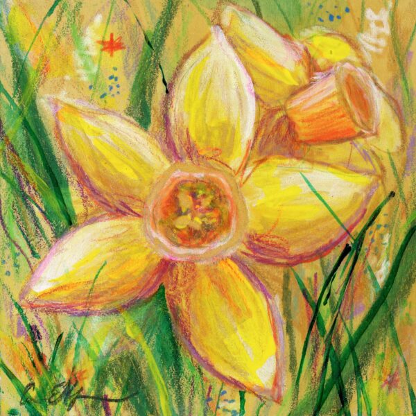 "Little Daffodil", 4" x 4", mixed media
