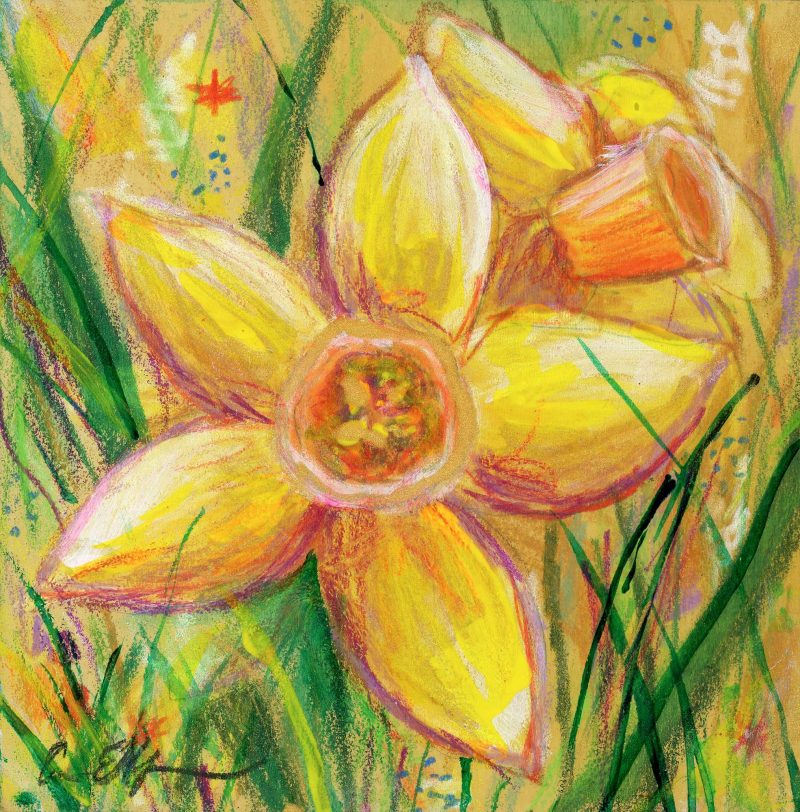 "Little Daffodil", 4" x 4", mixed media