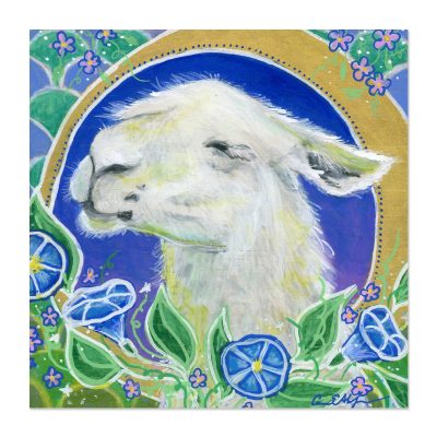 Llama in Morning Glories - Art Print