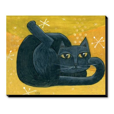 Mod Black Cat on Mustard - Art Print
