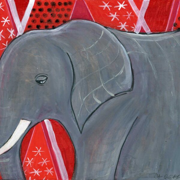 "Mod Elephant on Red", 8" x 10", mixed media 