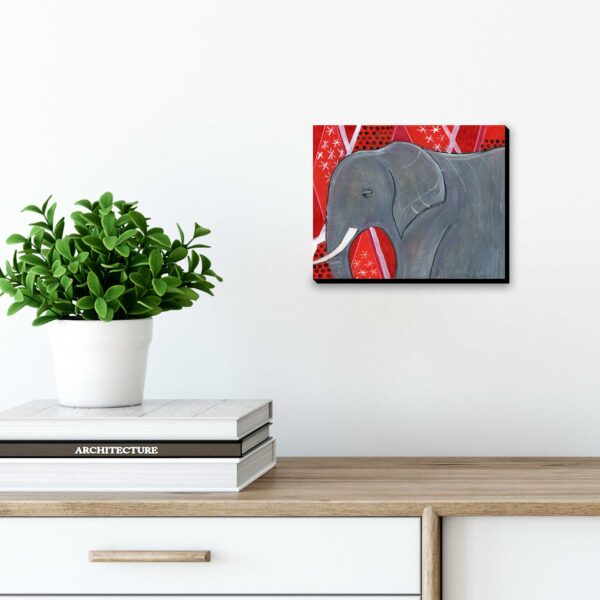 "Mod Elephant on Red", 8" x 10", mixed media
