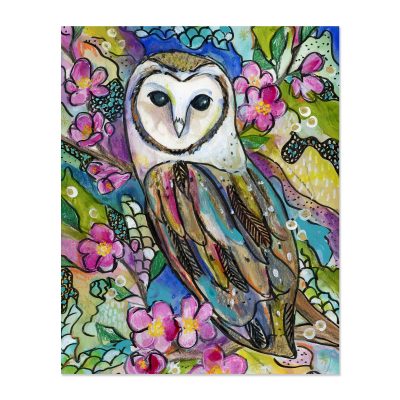 Owl and Cherry Blossoms - Art Print