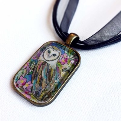 Owl and Cherry Blossoms - Pendant