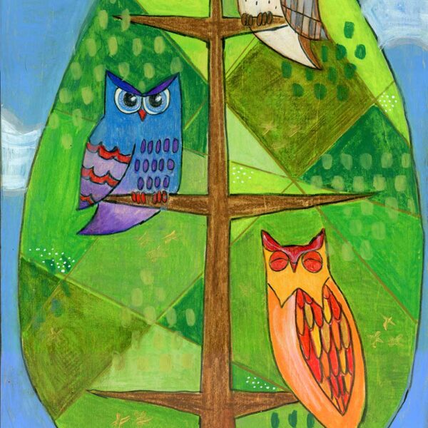 "Owl Tree", 10" x 20", mixed media
