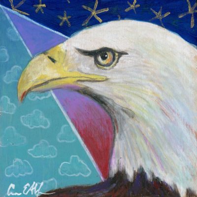 "Patriotic Eagle", 4" x 4", mixed media
