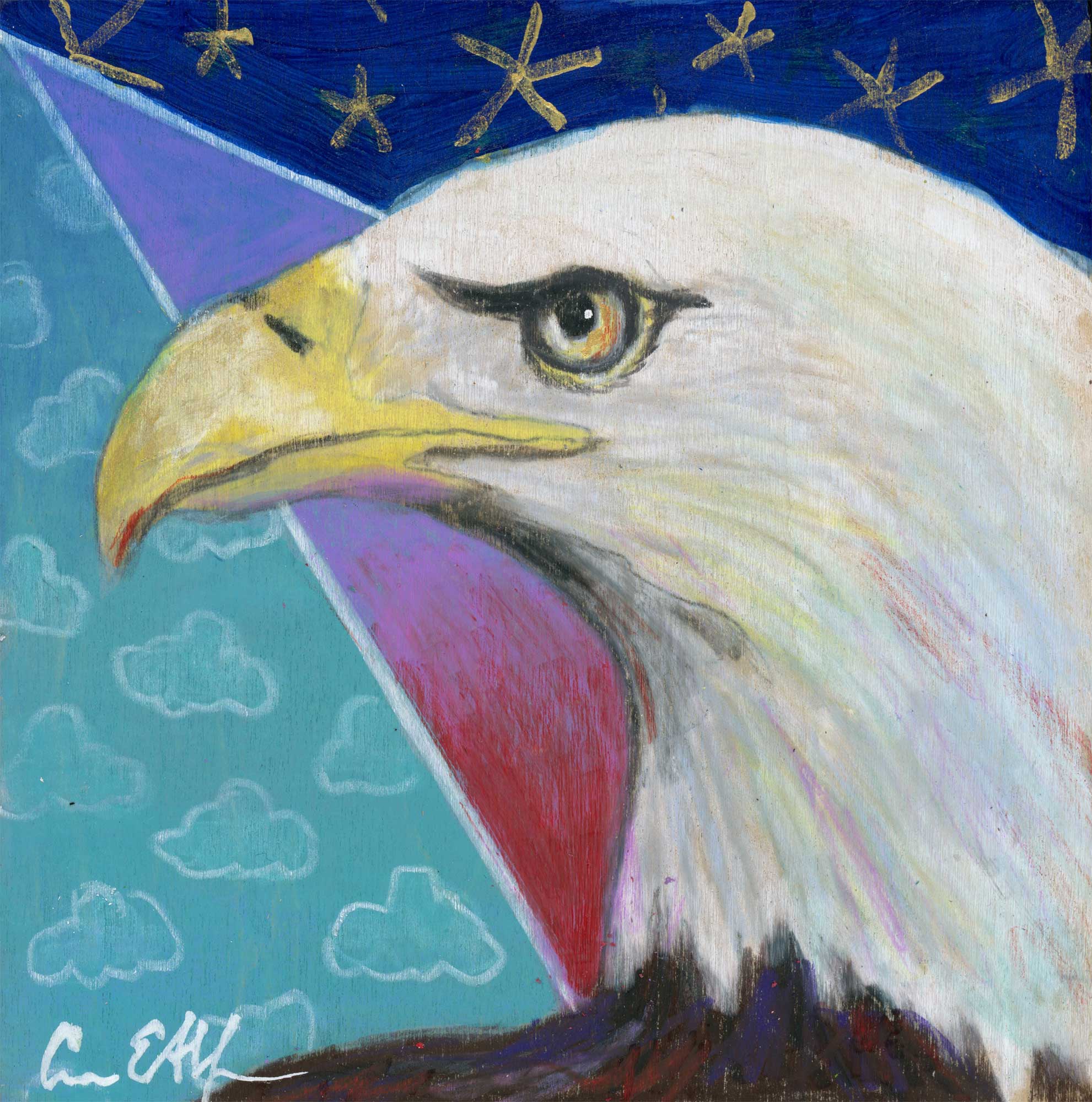 SOLD - "Patriotic Eagle", 4" x 4", mixed media