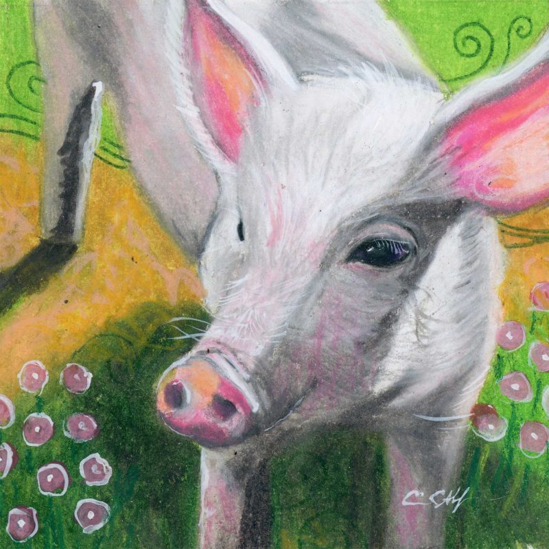 SOLD - "Petunia", 6" x 6", mixed media