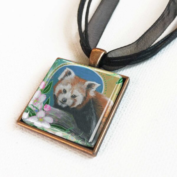 Red Panda in Apple Blossoms - Pendant