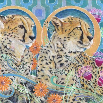 "Regal Cheetahs", 20" x 16", mixed media