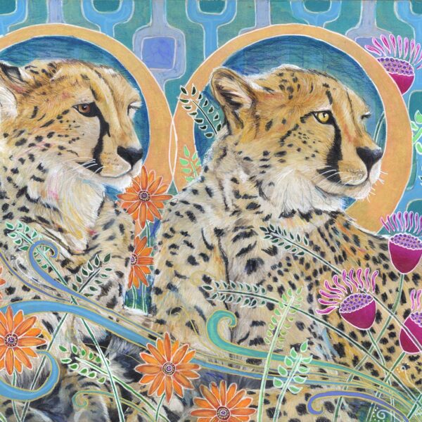 "Regal Cheetahs", 20" x 16", mixed media 