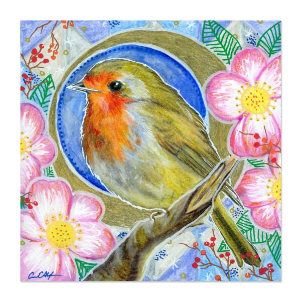 Robin Redbreast in Camellias - Art Print