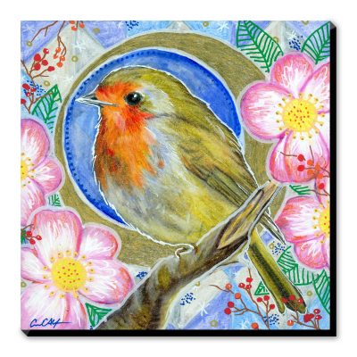 Robin Redbreast in Camellias - Art Print