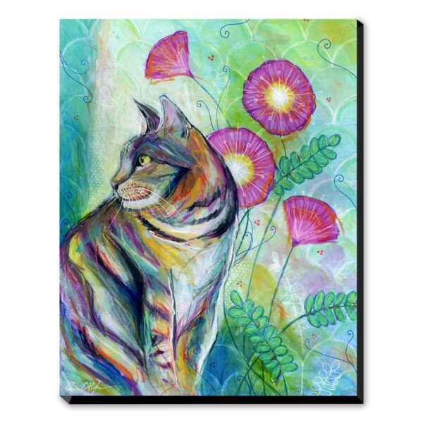 Tabby Cat and Pink Flowers - Art Print