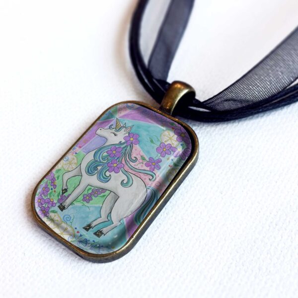Unicorn with Purple Flowers - Pendant