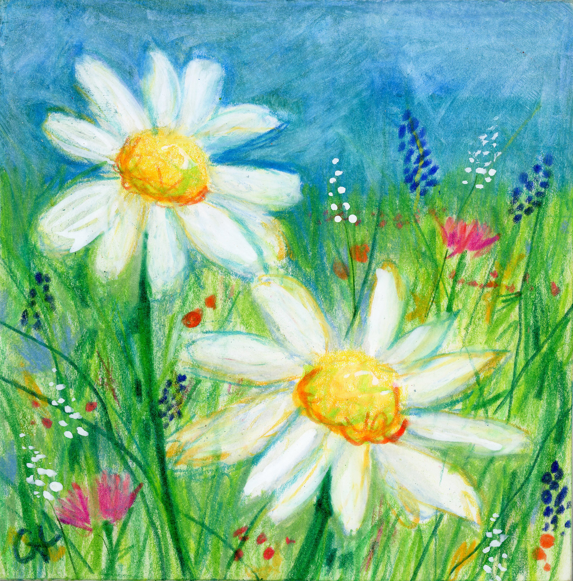 SOLD - "Wildflowers #1", 4" x 4", mixed media