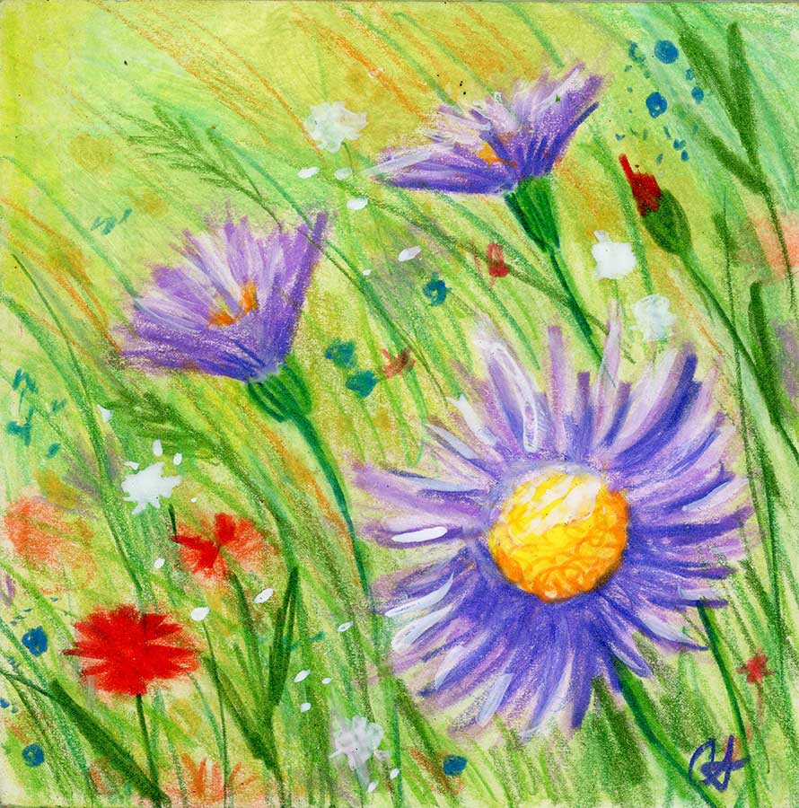 SOLD - "Wildflowers #2", 4" x 4", mixed media