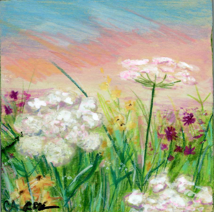 SOLD - "Wildflowers #3", 4" x 4", mixed media