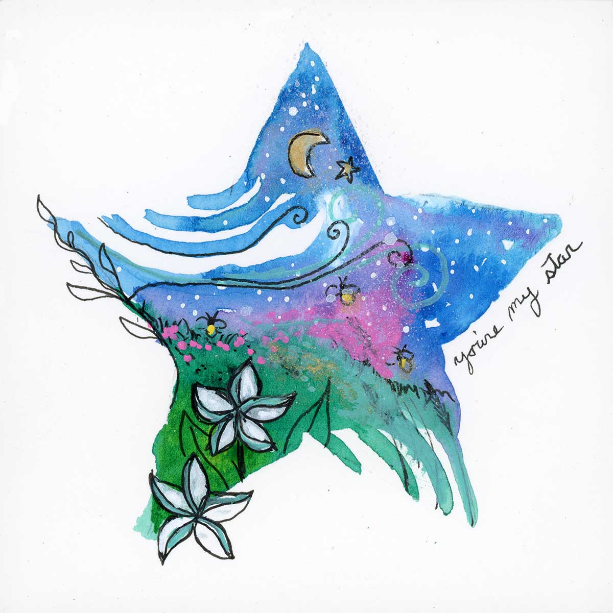 SOLD - You're My Star, 4" x 4", mixed media