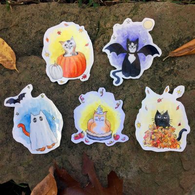 Fall Cat Stickers - Set of 5