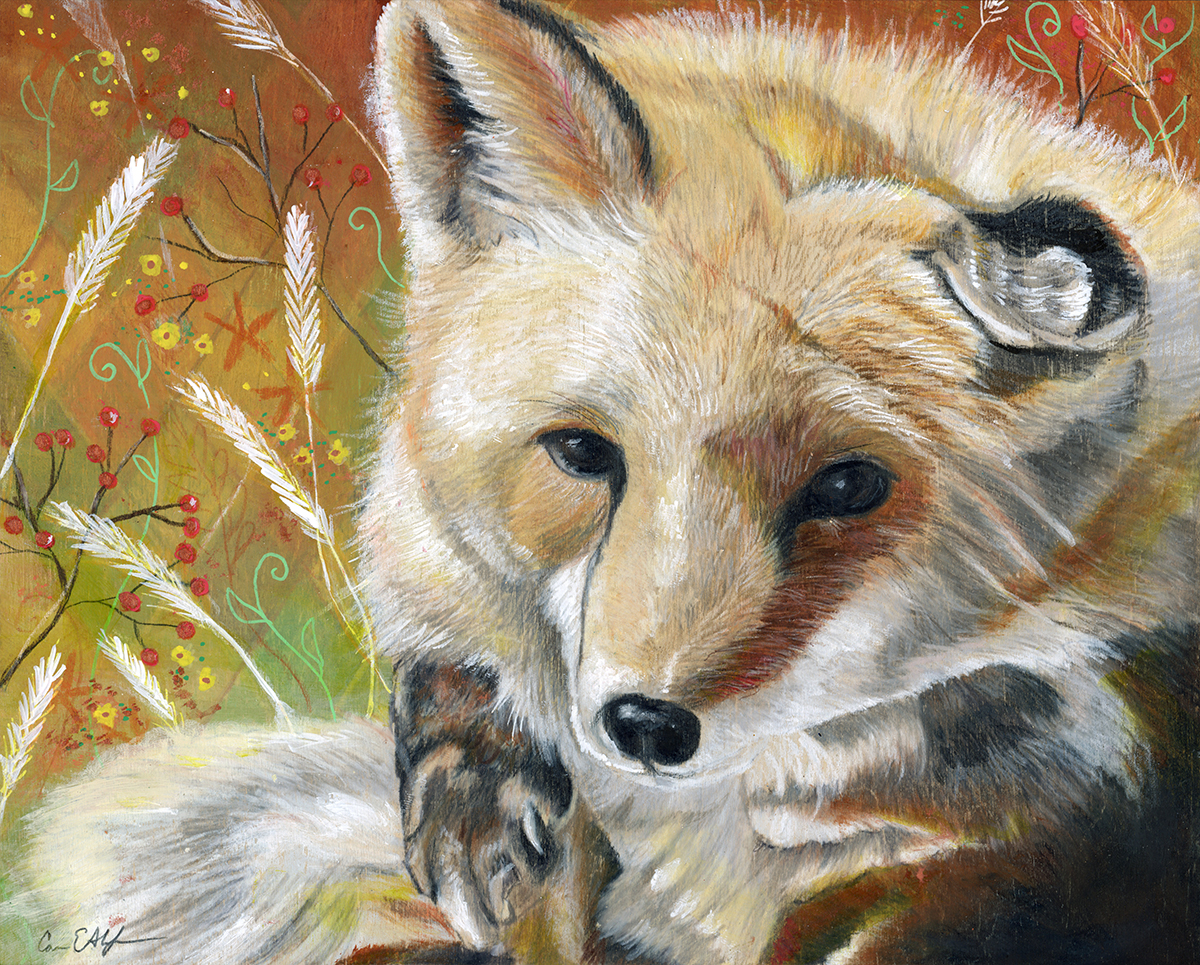 SOLD - Dylan's Fox, 10" x 8", colored pencil
