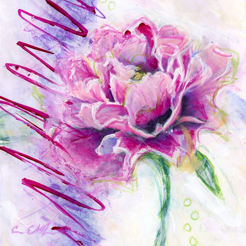 SOLD -Out Loud (Day 15 - Peony), 6" x 6", mixed media
