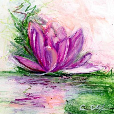 SOLD - Waterlily (Day 20 - Water), 4" x 4", mixed media